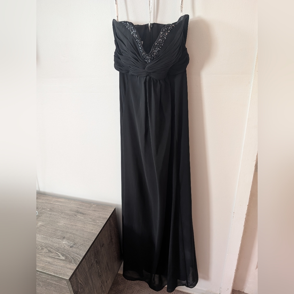 David's Bridal Black Bedazzled Formal Gown Strapless